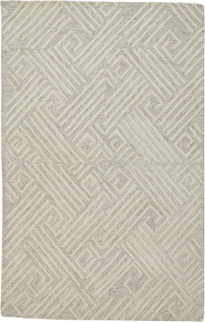 10' X 13' Tan And Ivory Wool Geometric Tufted Handmade Stain Resistant Area Rug