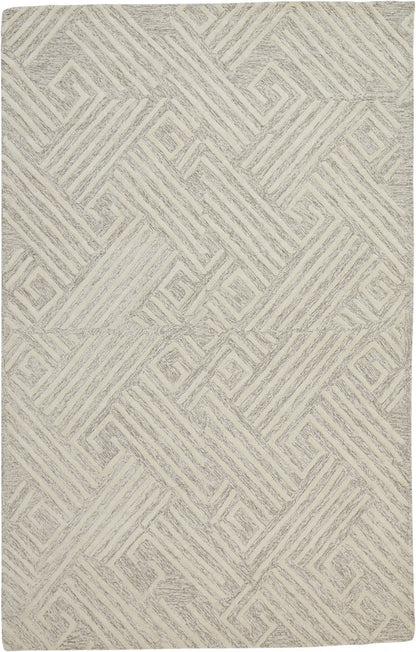 10' X 13' Tan And Ivory Wool Geometric Tufted Handmade Stain Resistant Area Rug