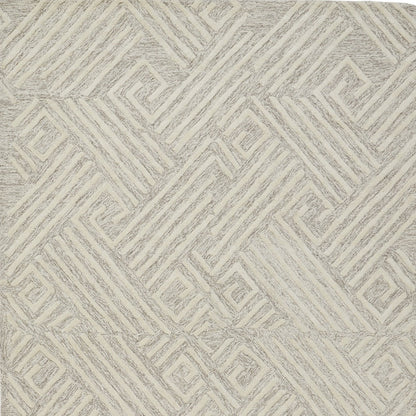 10' X 13' Tan And Ivory Wool Geometric Tufted Handmade Stain Resistant Area Rug