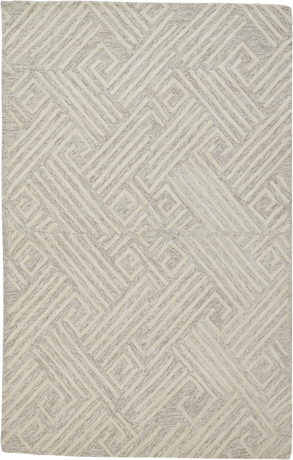 10' X 13' Tan And Ivory Wool Geometric Tufted Handmade Stain Resistant Area Rug