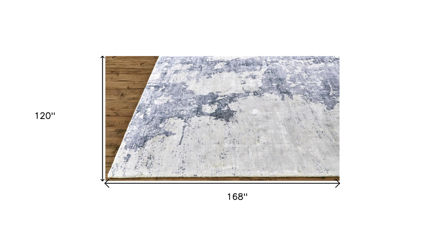 10' X 14' Blue Gray And Ivory Abstract Hand Woven Area Rug