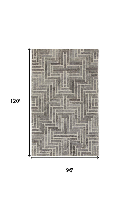 10' Tan and Gray Round Wool Geometric Hand Tufted Area Rug