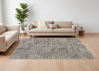 10' Tan and Gray Round Wool Geometric Hand Tufted Area Rug