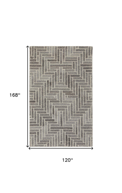 10' Tan and Gray Round Wool Geometric Hand Tufted Area Rug