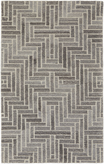 10' Tan and Gray Round Wool Geometric Hand Tufted Area Rug