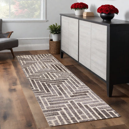 10' Tan and Gray Round Wool Geometric Hand Tufted Area Rug