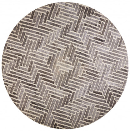 10' Tan and Gray Round Wool Geometric Hand Tufted Area Rug