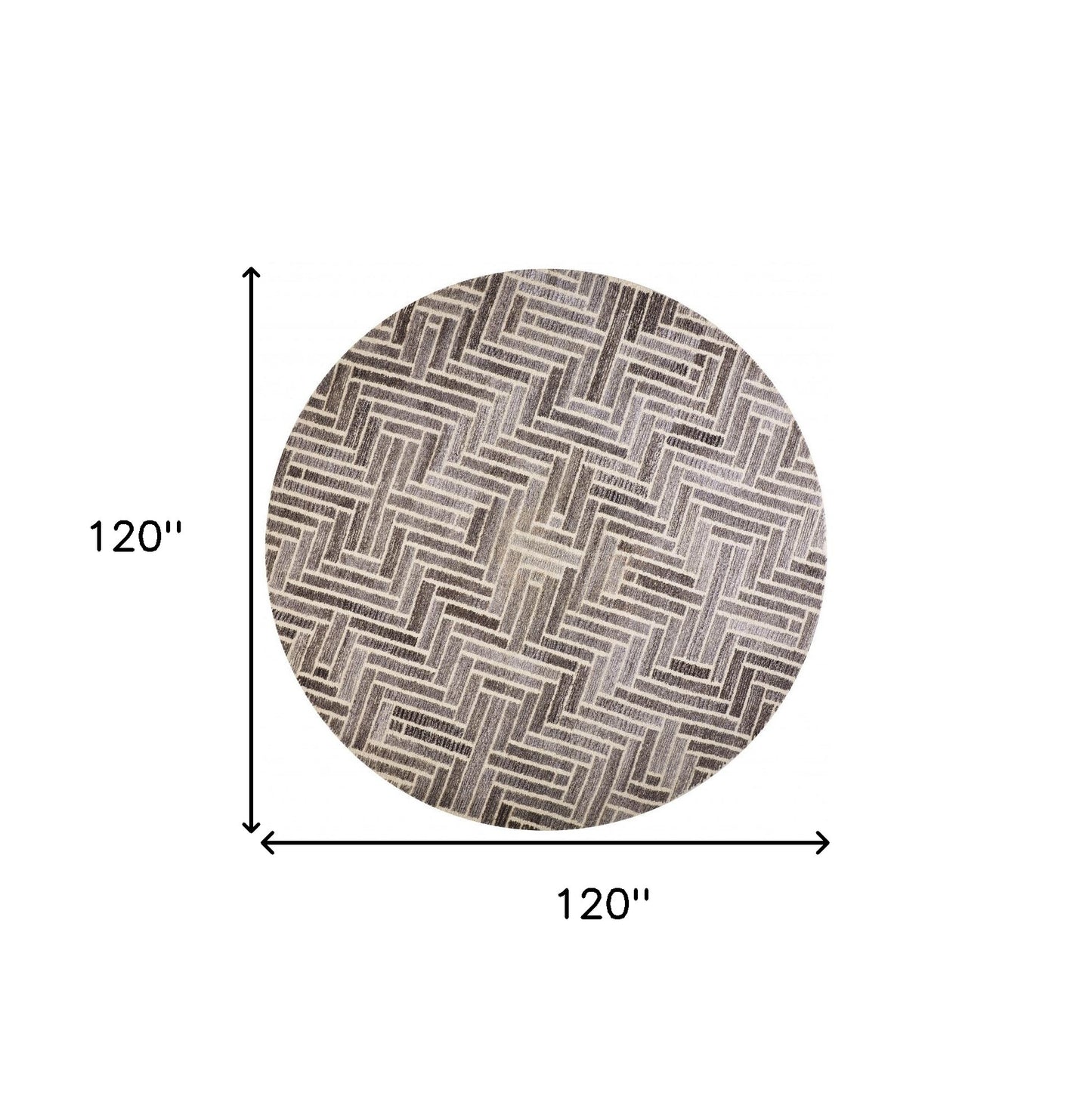 10' Tan and Gray Round Wool Geometric Hand Tufted Area Rug