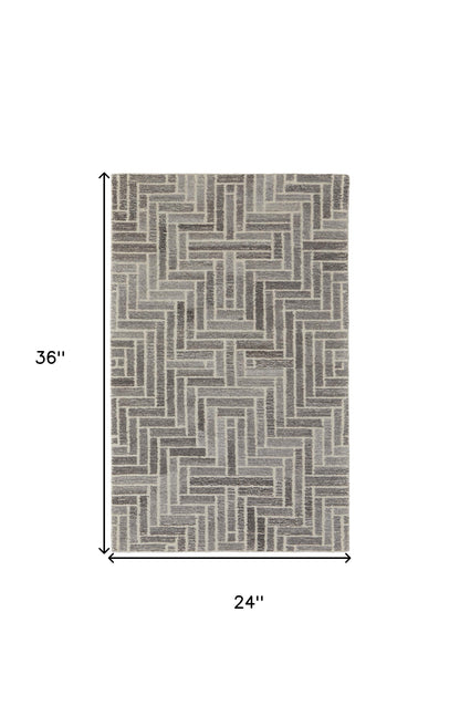 10' Tan and Gray Round Wool Geometric Hand Tufted Area Rug