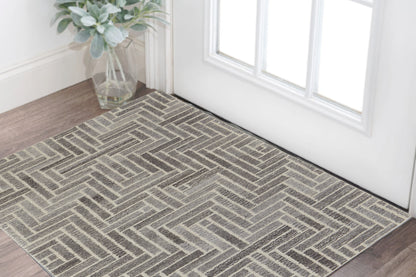 10' Tan and Gray Round Wool Geometric Hand Tufted Area Rug