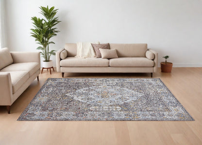 10' X 13' Blue and Gray Floral Area Rug