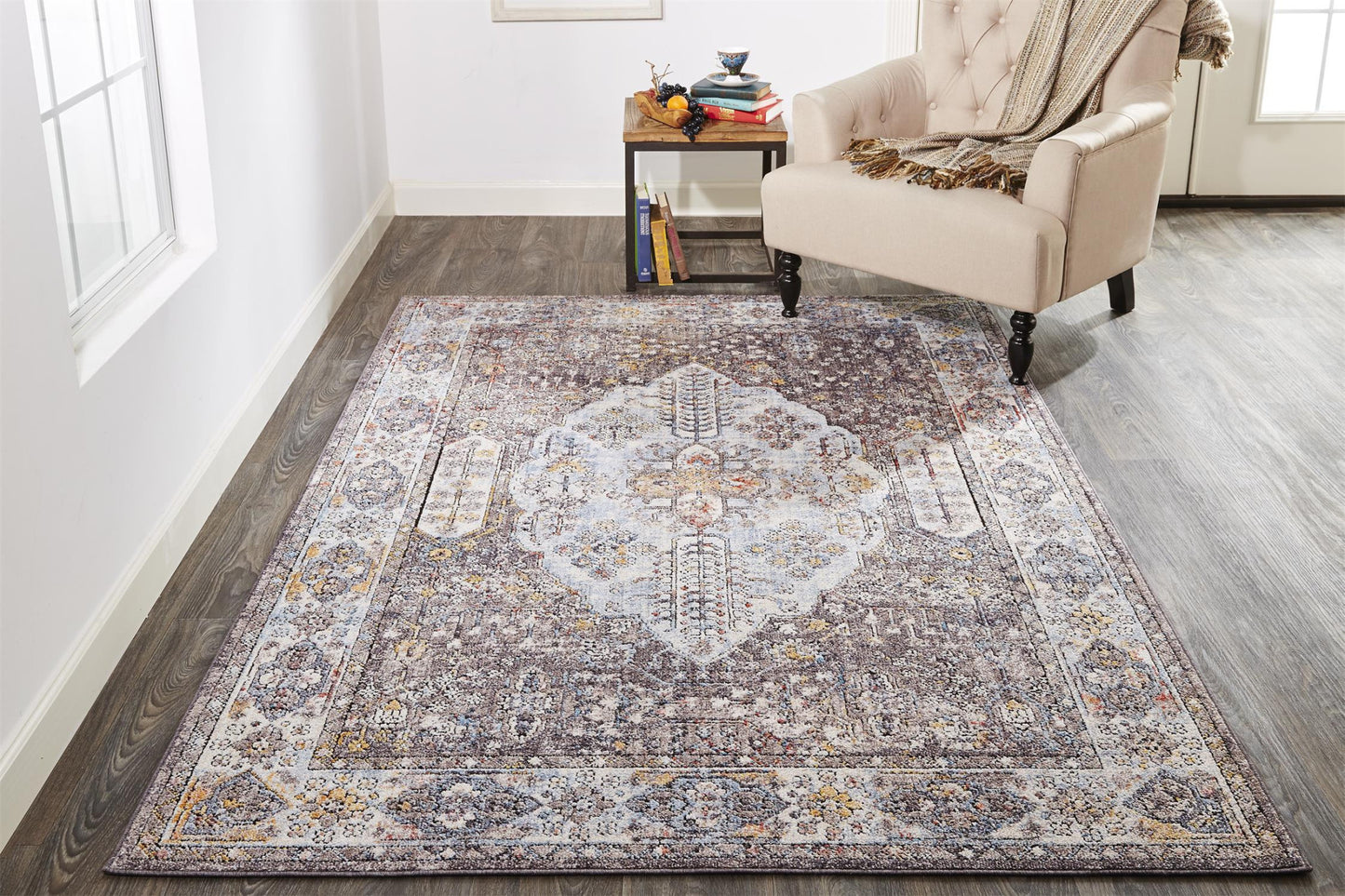 10' X 13' Blue and Gray Floral Area Rug