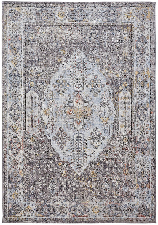 10' X 13' Blue and Gray Floral Area Rug