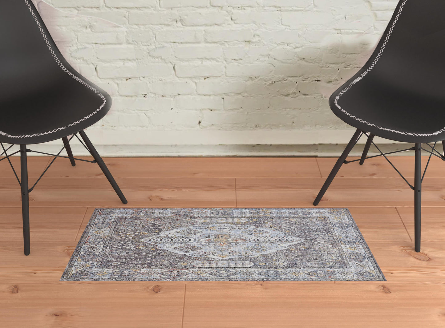 10' X 13' Blue and Gray Floral Area Rug