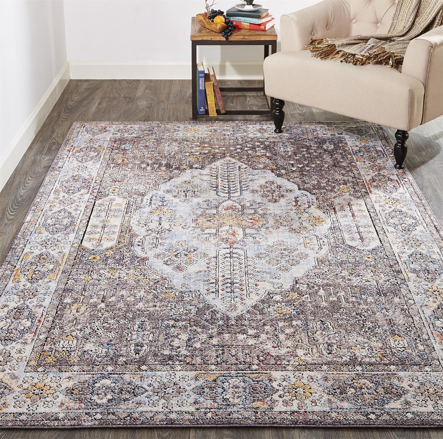 10' X 13' Blue and Gray Floral Area Rug