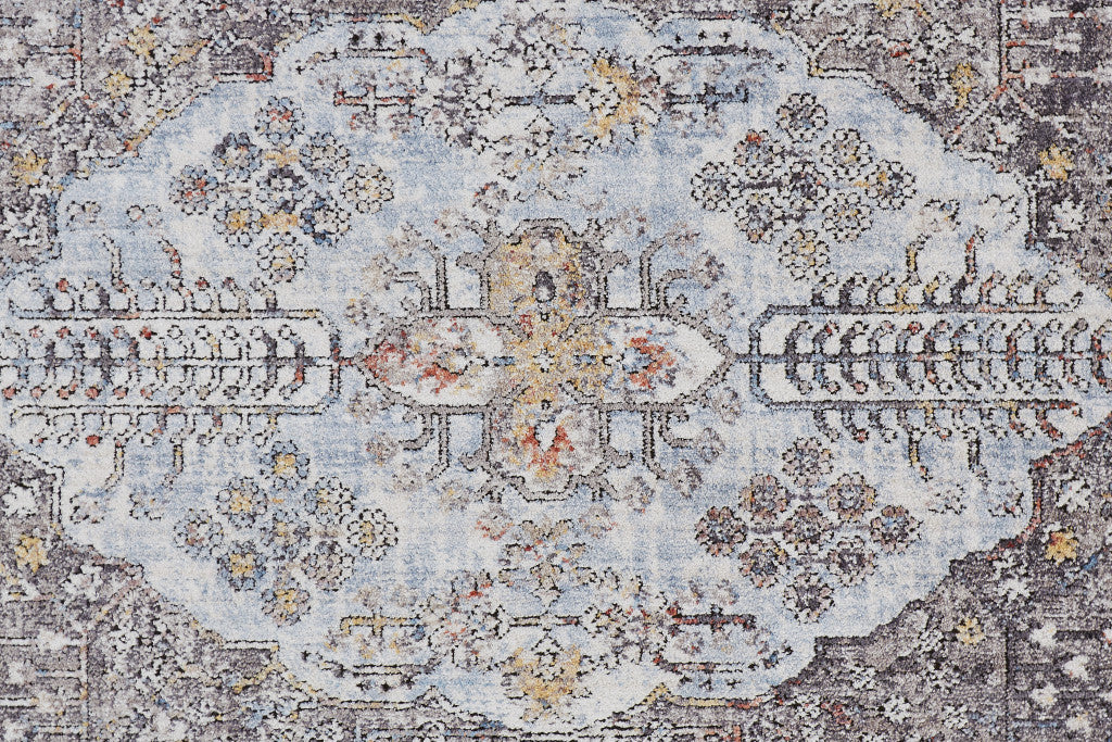 10' X 13' Blue and Gray Floral Area Rug