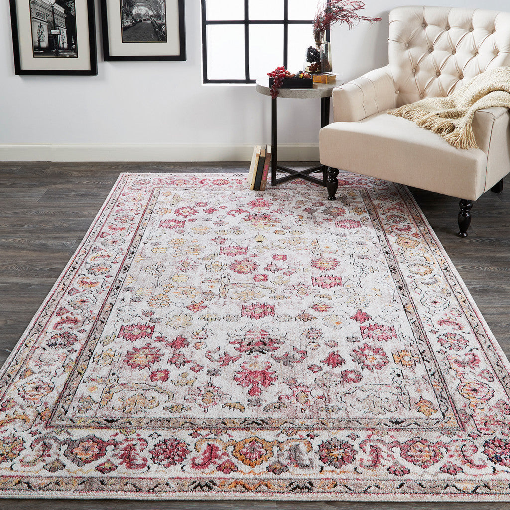 10' X 13' Pink and Ivory Floral Area Rug