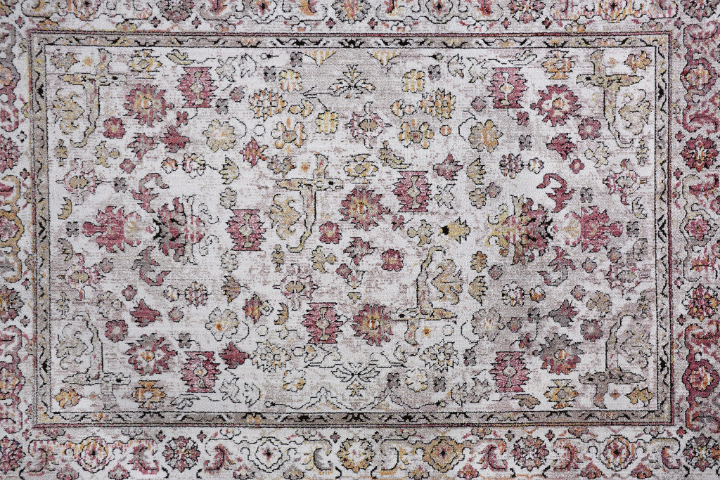 10' X 13' Pink and Ivory Floral Area Rug