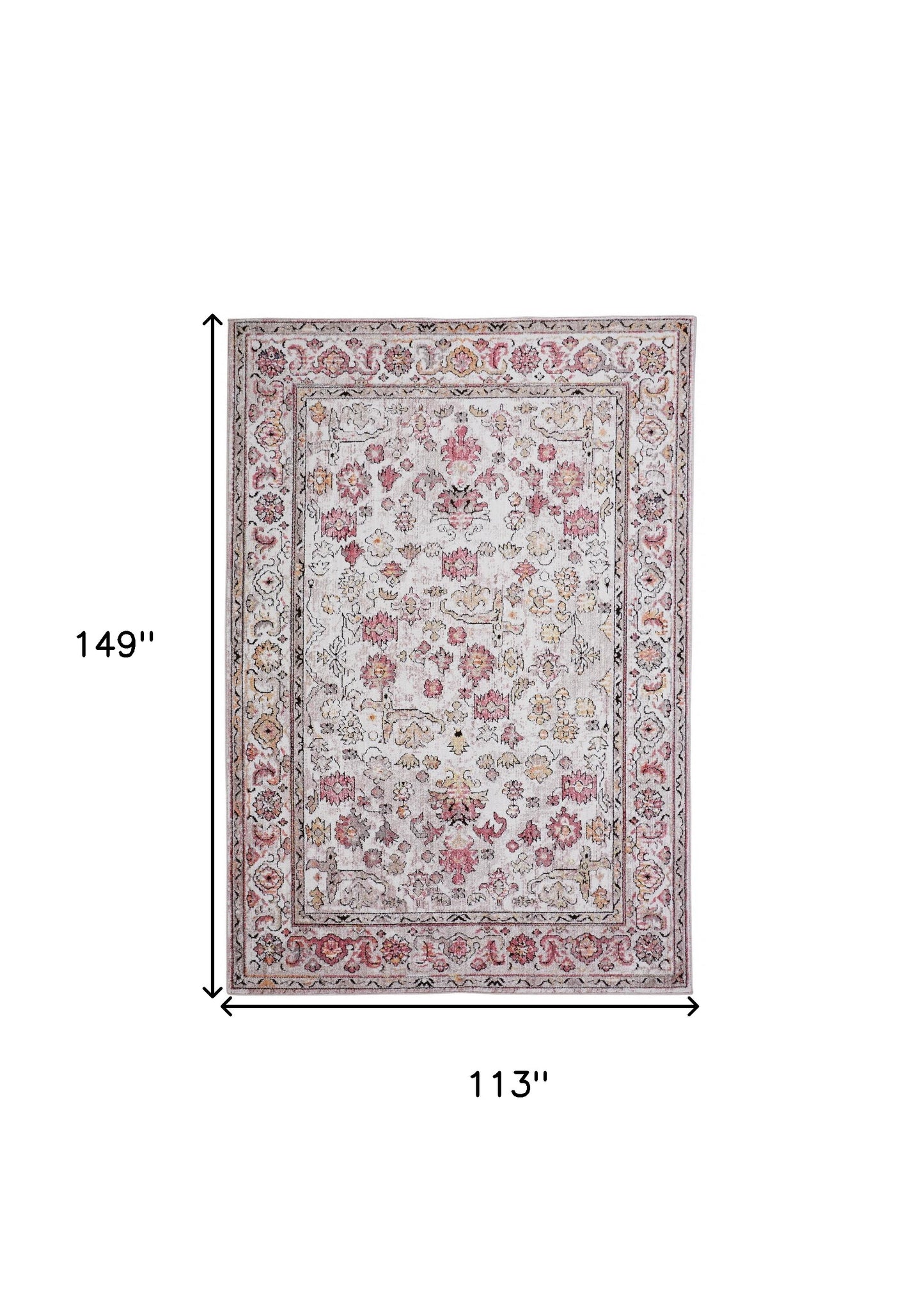 10' X 13' Pink and Ivory Floral Area Rug