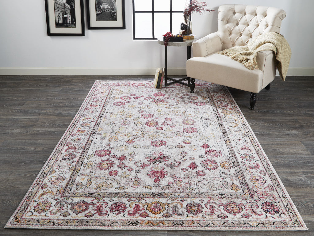 10' X 13' Pink and Ivory Floral Area Rug