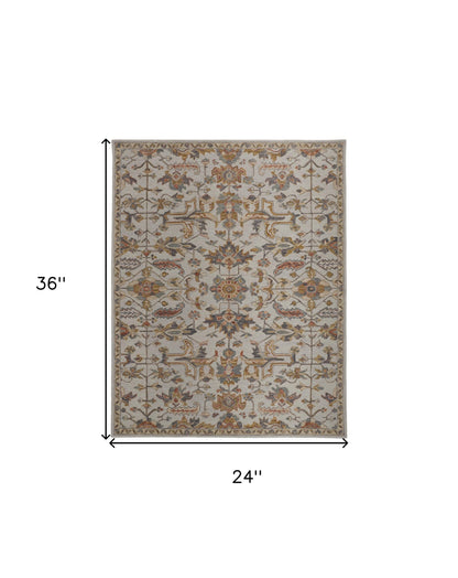 5' X 8' Ivory And Gray Wool Floral Tufted Handmade Stain Resistant Area Rug