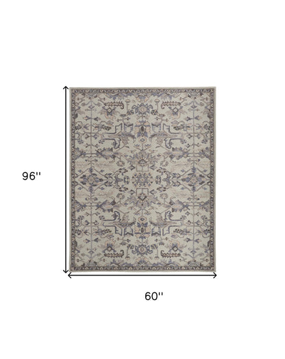 5' X 8' Ivory And Gray Wool Floral Tufted Handmade Stain Resistant Area Rug