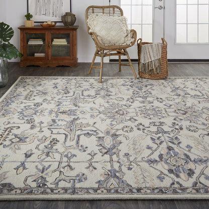 5' X 8' Ivory And Gray Wool Floral Tufted Handmade Stain Resistant Area Rug