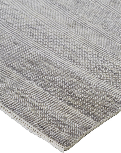 10' X 13' Gray Wool Striped Hand Knotted Area Rug