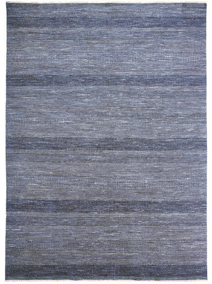 10' X 13' Gray Wool Striped Hand Knotted Area Rug