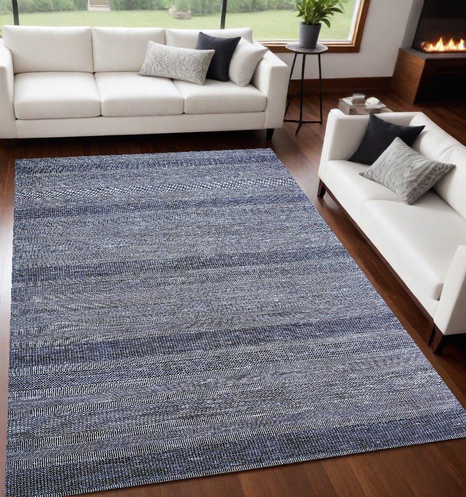 10' X 13' Gray Wool Striped Hand Knotted Area Rug