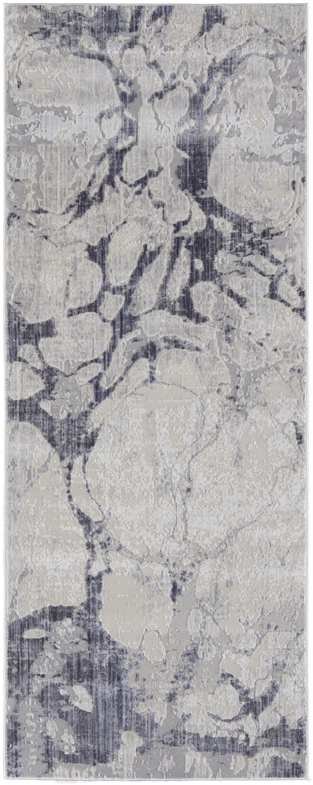 10' X 13' Ivory And Blue Abstract Power Loom Distressed Area Rug