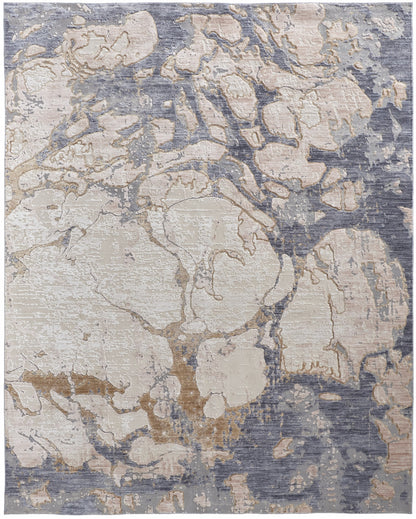 10' X 13' Ivory And Blue Abstract Power Loom Distressed Area Rug