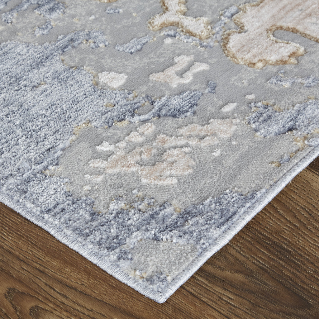 10' X 13' Ivory And Blue Abstract Power Loom Distressed Area Rug