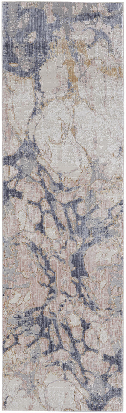 10' X 13' Ivory And Blue Abstract Power Loom Distressed Area Rug