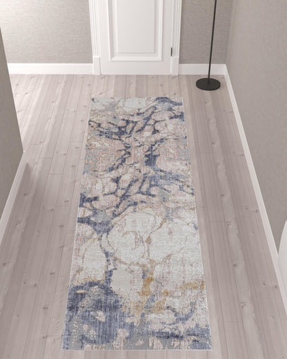 10' X 13' Ivory And Blue Abstract Power Loom Distressed Area Rug