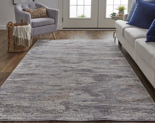 10' X 13' Tan Taupe And Gray Abstract Power Loom Distressed Stain Resistant Area Rug