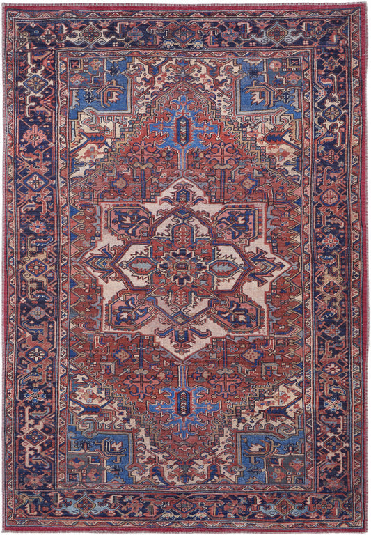 10' X 14' Blue and Red Floral Power Loom Area Rug