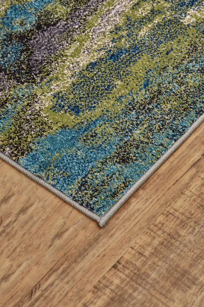 10' X 13' Blue Green And Taupe Stain Resistant Area Rug