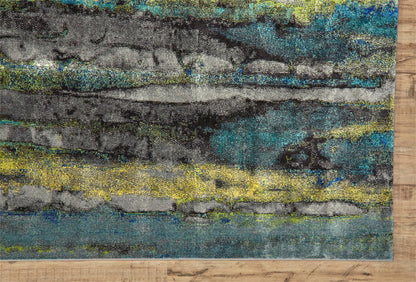 10' X 13' Blue Green And Taupe Stain Resistant Area Rug