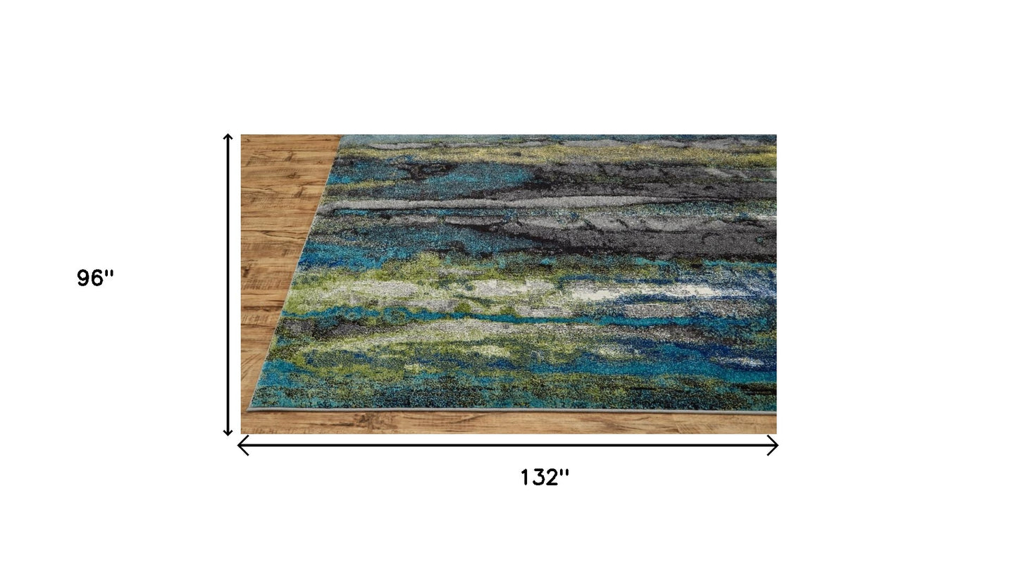 10' X 13' Blue Green And Taupe Stain Resistant Area Rug