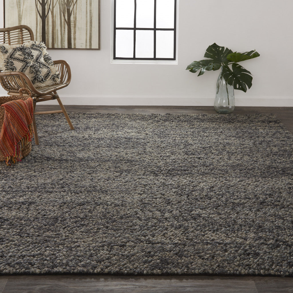 8' X 11' Purple and Gray Wool Hand Woven Distressed Area Rug