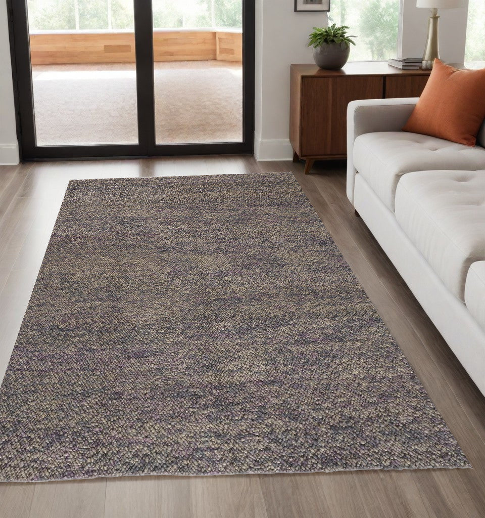 8' X 11' Purple and Gray Wool Hand Woven Distressed Area Rug