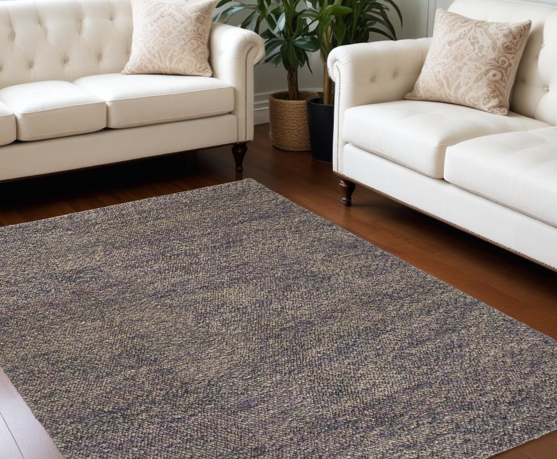 8' X 11' Purple and Gray Wool Hand Woven Distressed Area Rug