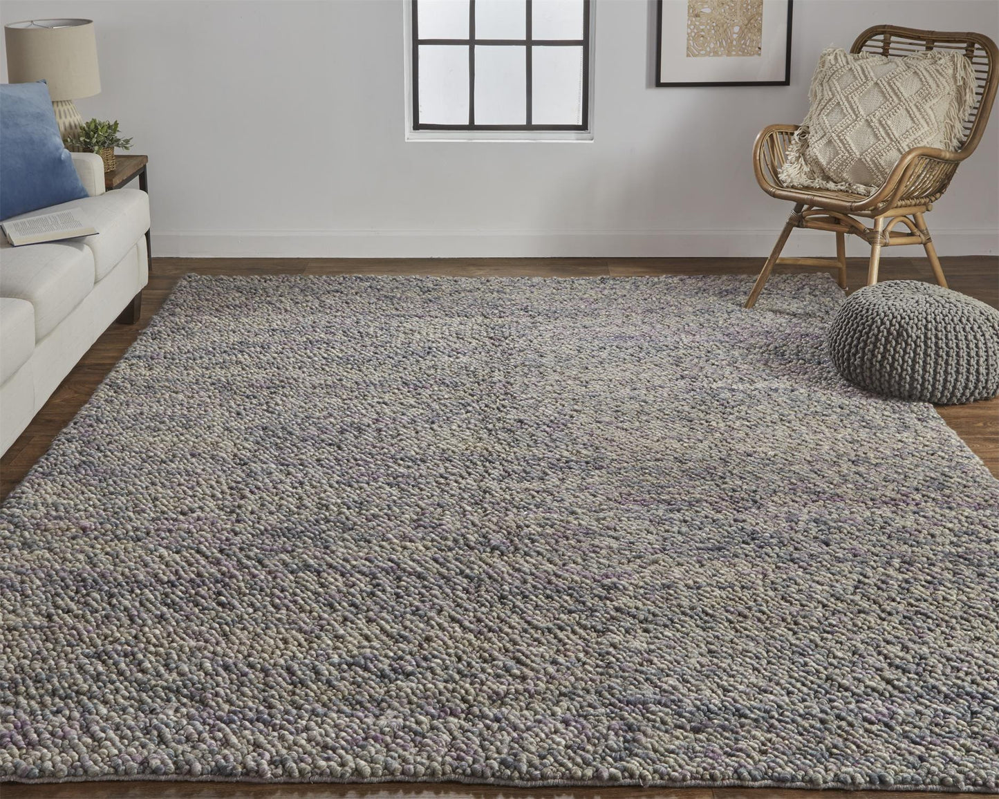 8' X 11' Purple and Gray Wool Hand Woven Distressed Area Rug