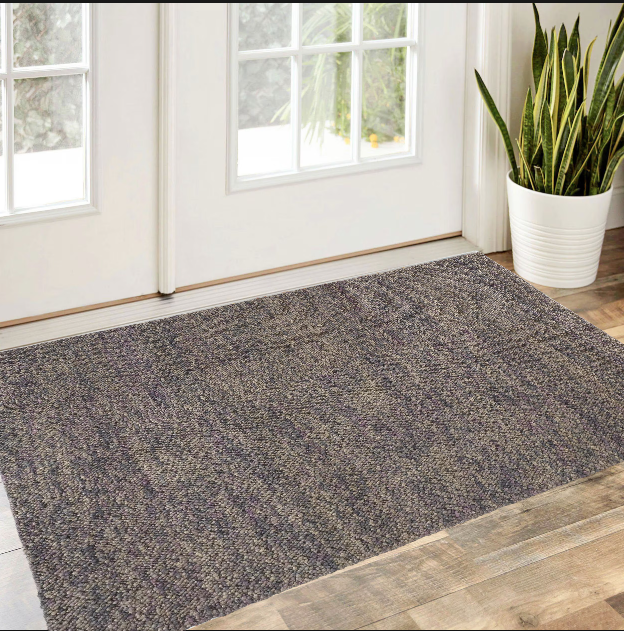 8' X 11' Purple and Gray Wool Hand Woven Distressed Area Rug