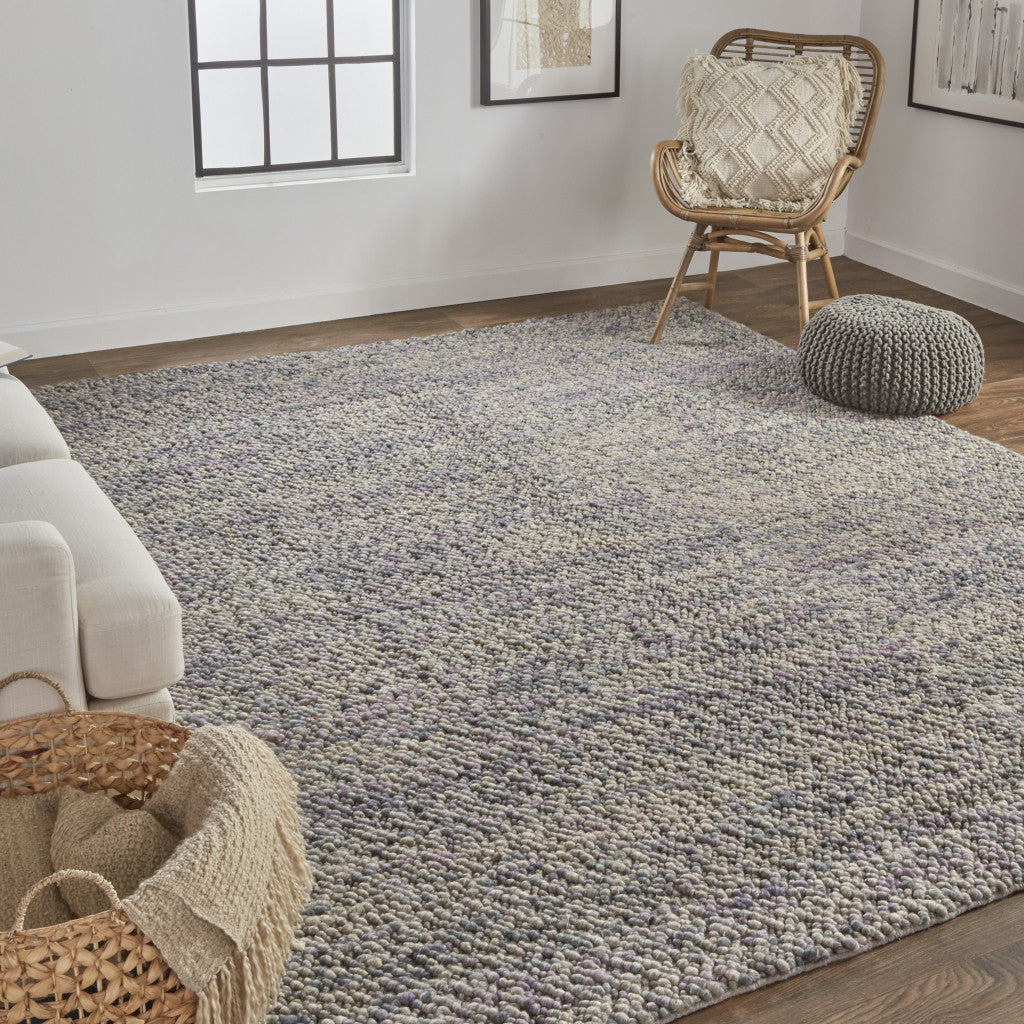 8' X 11' Purple and Gray Wool Hand Woven Distressed Area Rug