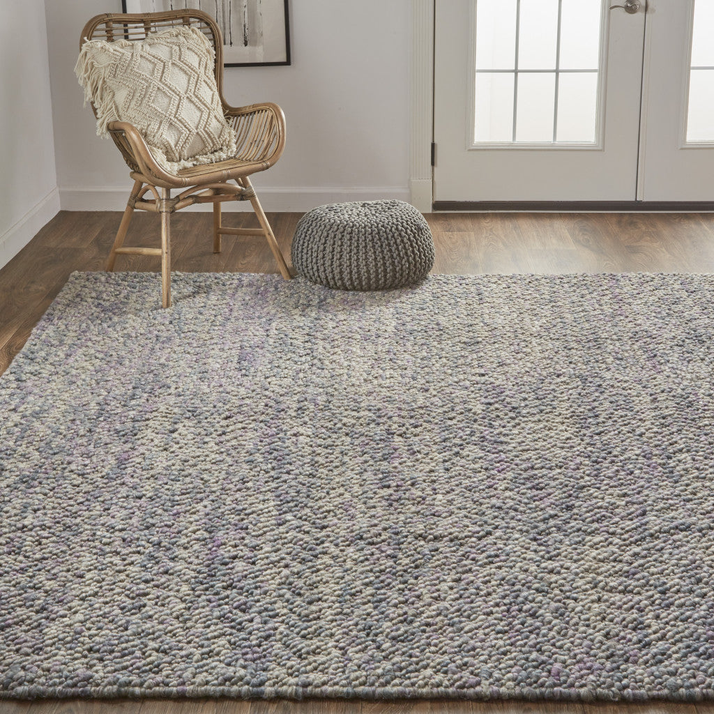 8' X 11' Purple and Gray Wool Hand Woven Distressed Area Rug