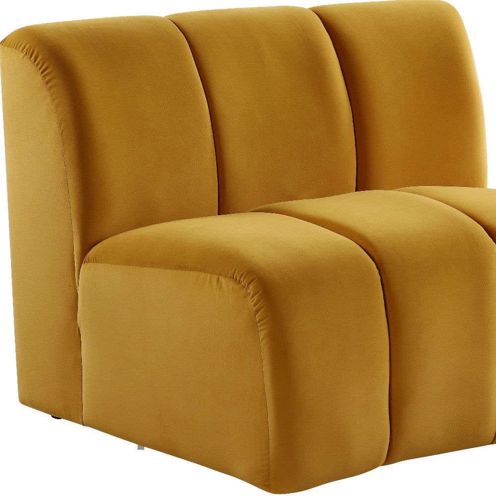 43" Yellow And Black Velvet Slipper Chair