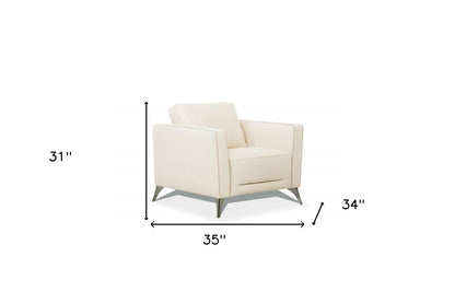 35" Cream Genuine Leather And Black Arm Chair