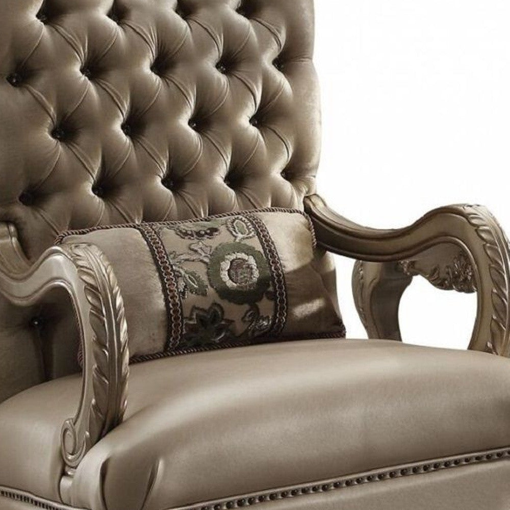 34" Bone and Gold Velvet Tufted Arm Chair